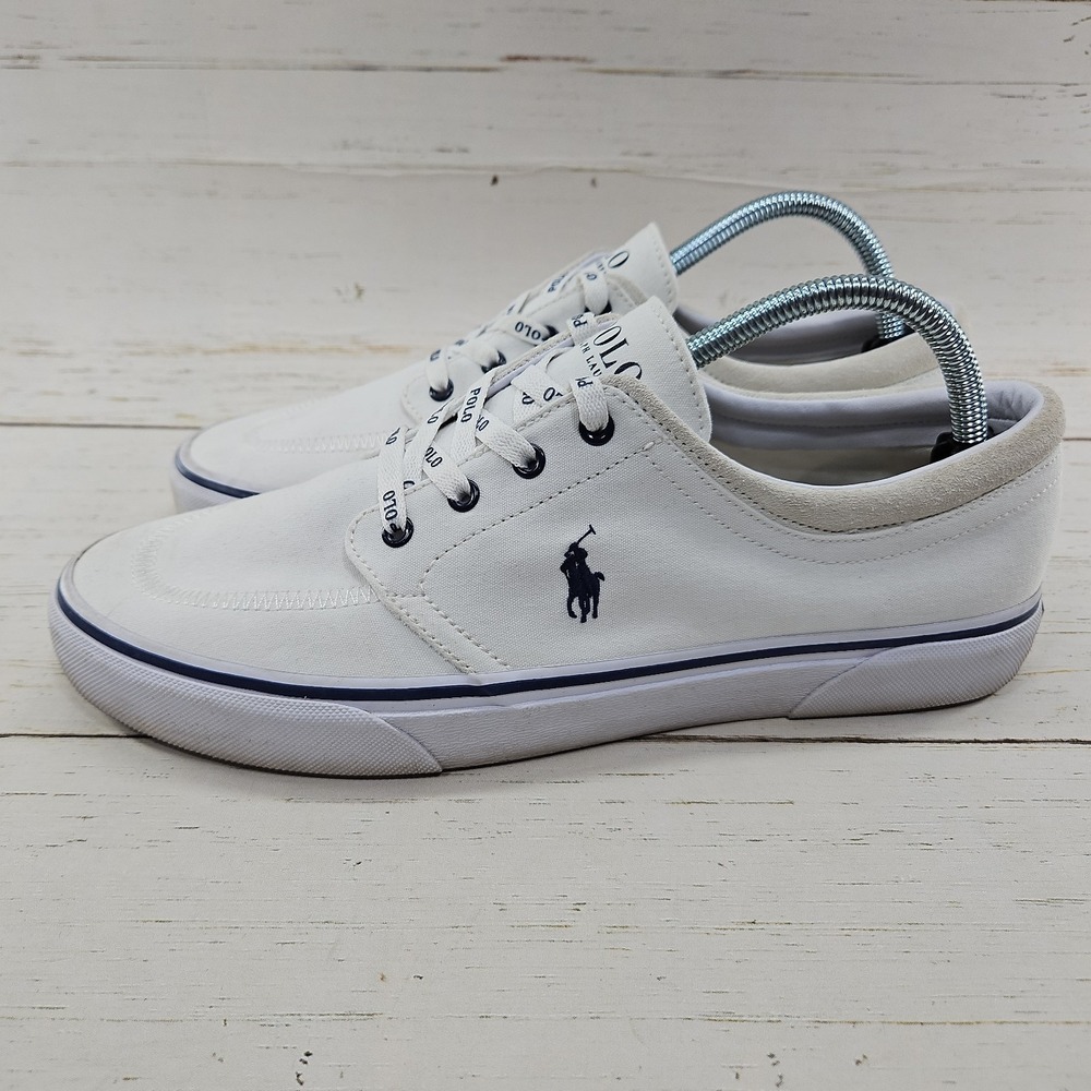 Polo Ralph Lauren Faxon X Mens Size 10.5 White Leather Blue Pony Sneakers Shoes